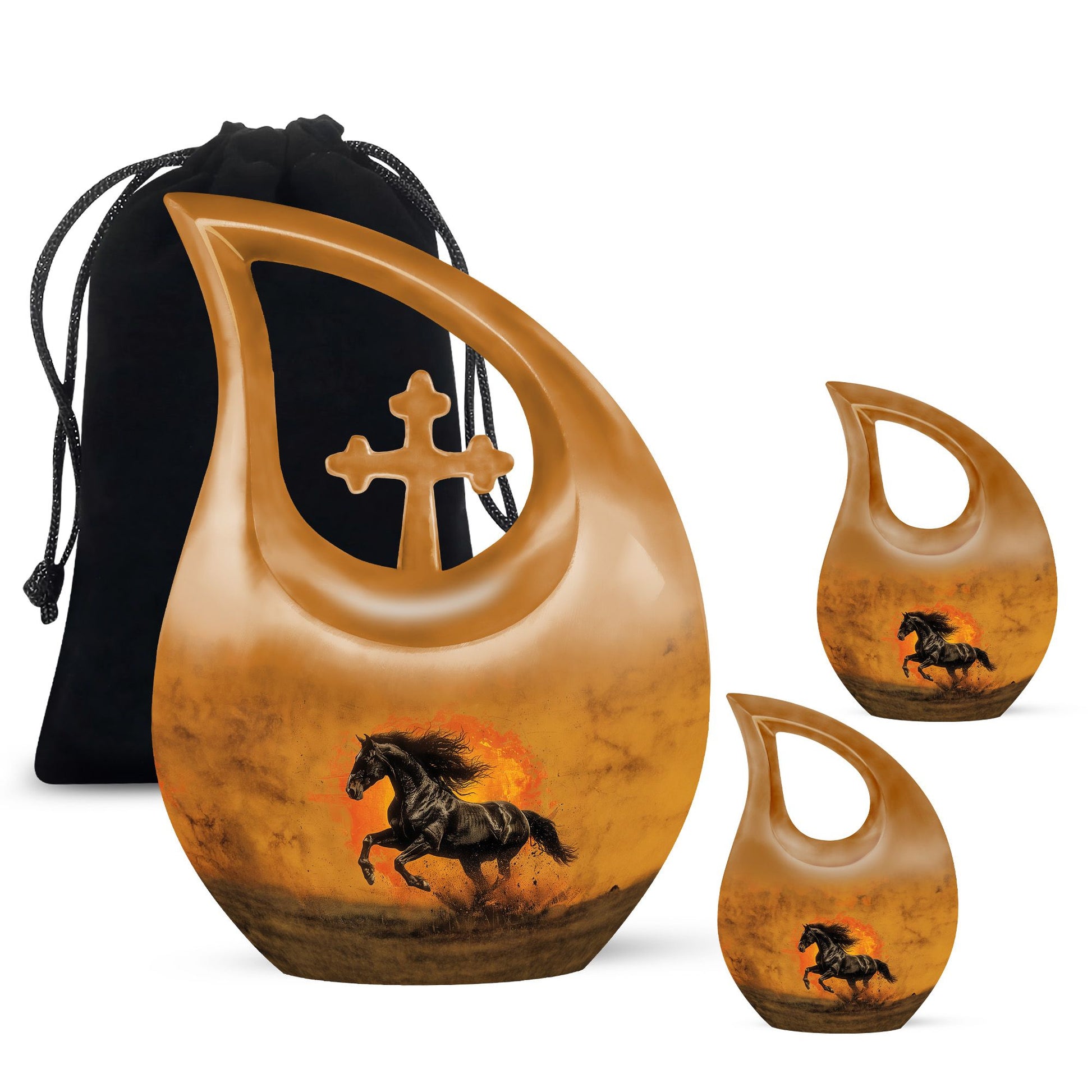 Horse Theme Large Urn With 2 Keepsake Urn