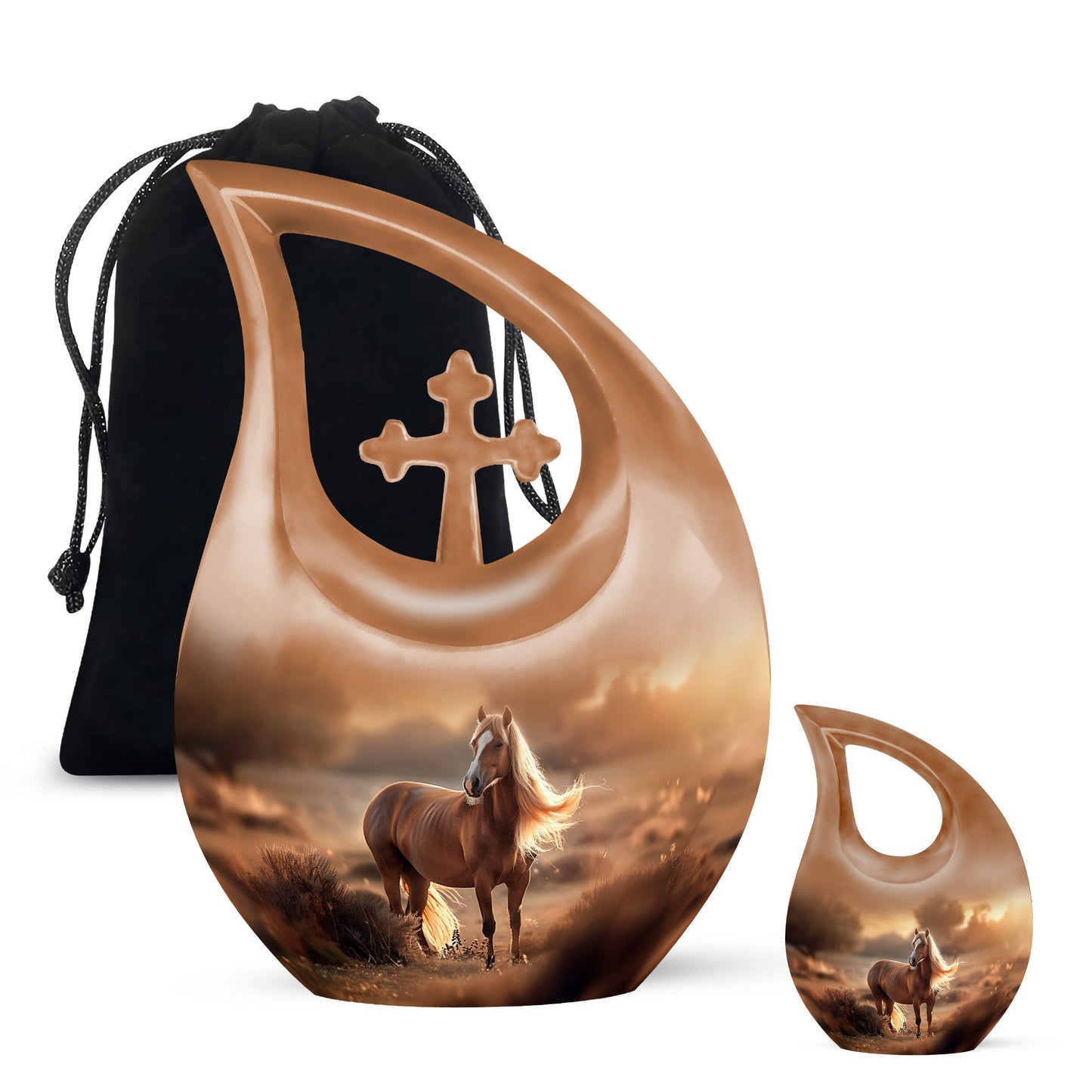 Horse Theme Large Urn With 1 Keepsake Urn