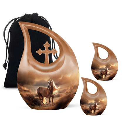 Horse Theme Large Urn With 2 Keepsake Urn