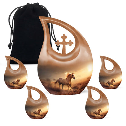 Horse Theme Large Urn With 4 Keepsake Urn