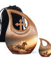 Horse Theme Large Urn With 1 Keepsake Urn