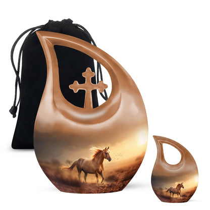 Horse Theme Large Urn With 1 Keepsake Urn