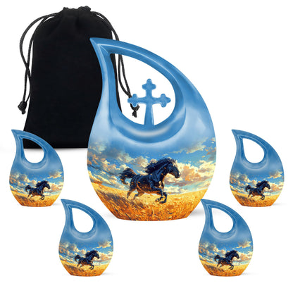 Horse Theme Large Urn With 4 Keepsake Urn
