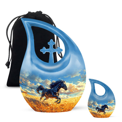 Horse Theme Large Urn With 1 Keepsake Urn