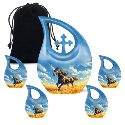 Horse Theme Large Urn With 4 Keepsake Urn
