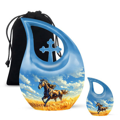Horse Theme Large Urn With 1 Keepsake Urn