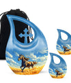 Horse Theme Large Urn With 2 Keepsake Urn