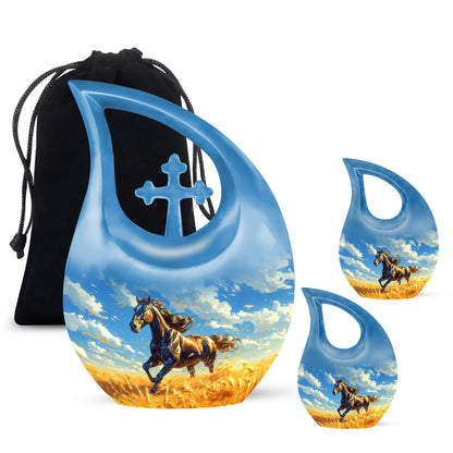 Horse Theme Large Urn With 2 Keepsake Urn