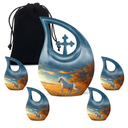 Horse Theme Large Urn With 4 Keepsake Urn