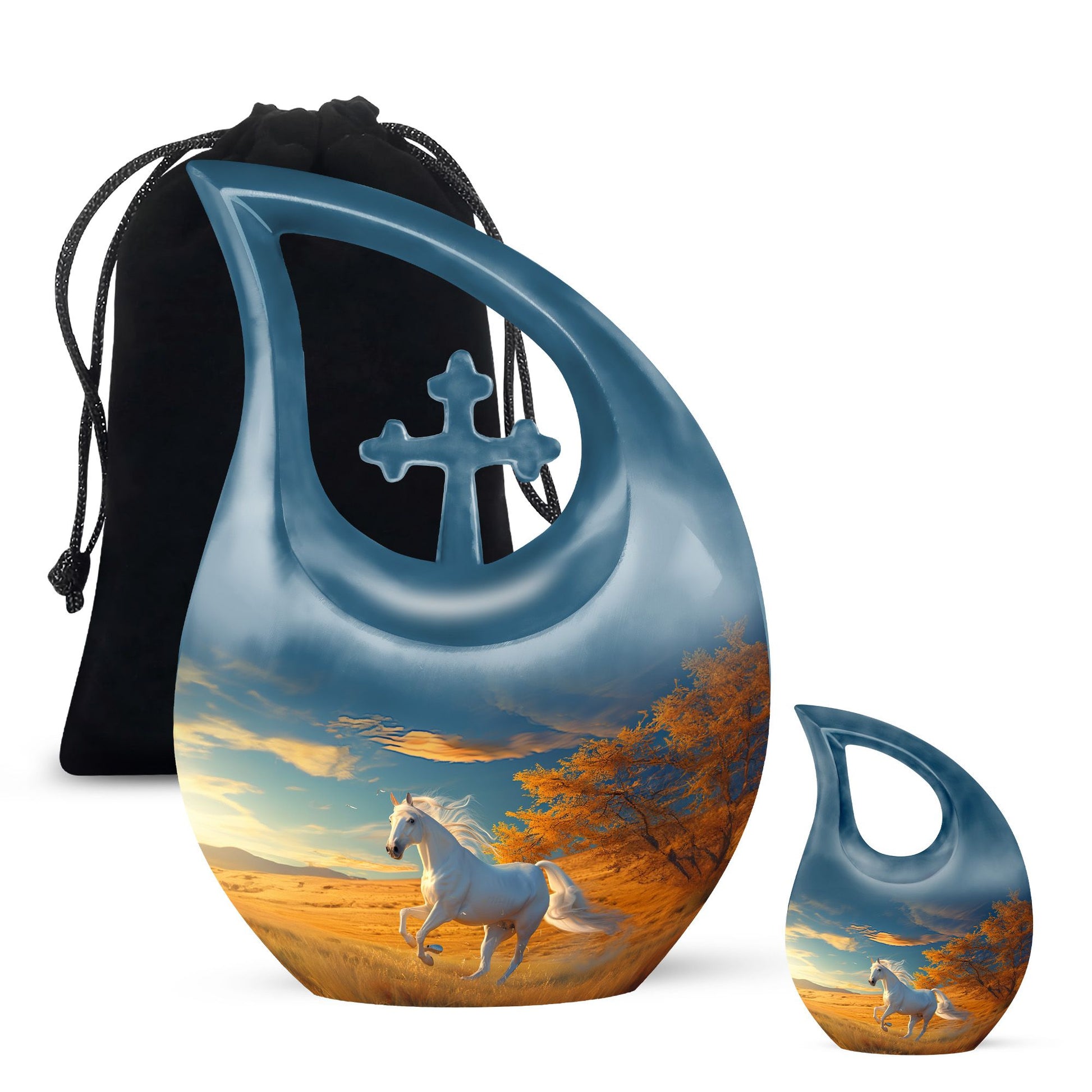 Horse Theme Large Urn With 1 Keepsake Urn