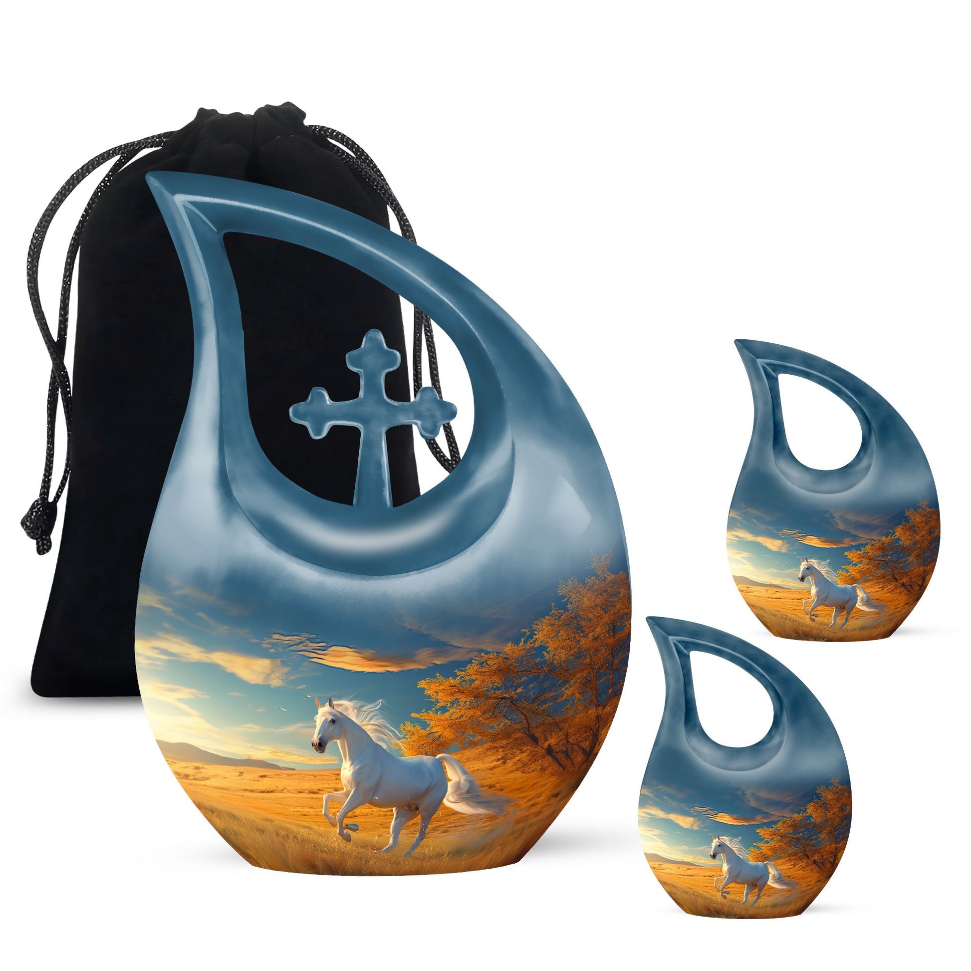 Horse Theme Large Urn With 2 Keepsake Urn