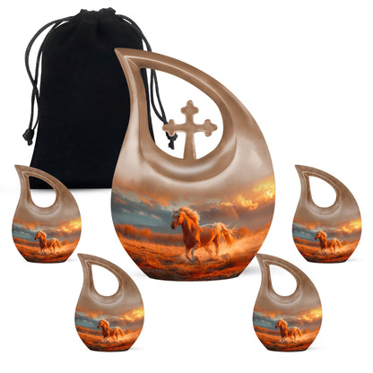 Horse Theme Large Urn With 4 Keepsake Urn