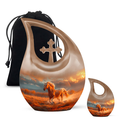 Horse Theme Large Urn With 1 Keepsake Urn