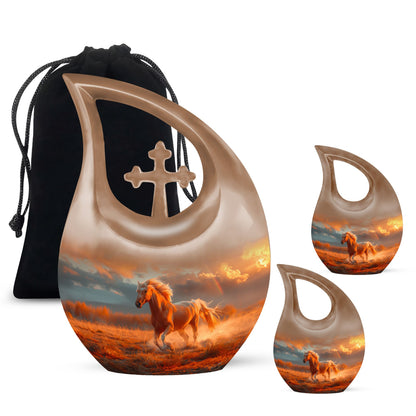 Horse Theme Large Urn With 2 Keepsake Urn