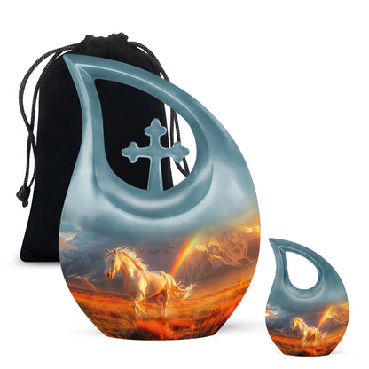 Horse Theme Large Urn With 1 Keepsake Urn
