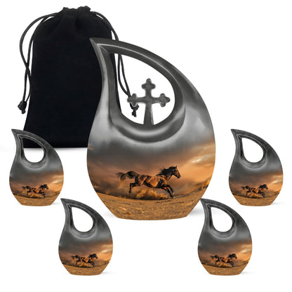 Horse Theme Large Urn With 4 Keepsake Urn