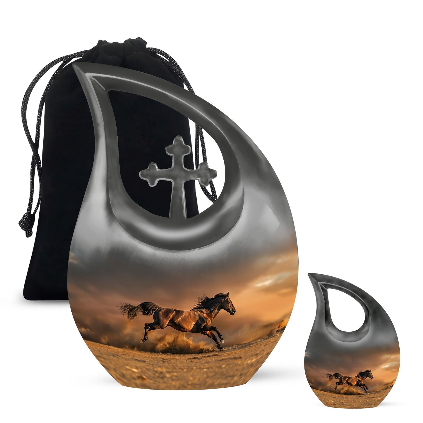 Horse Theme Large Urn With 1 Keepsake Urn