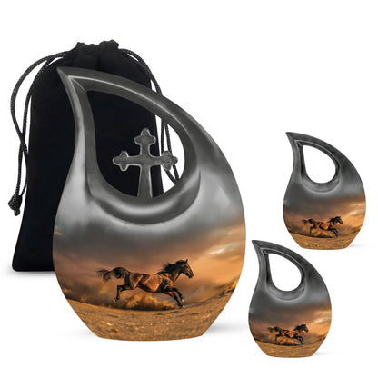 Horse Theme Large Urn With 2 Keepsake Urn