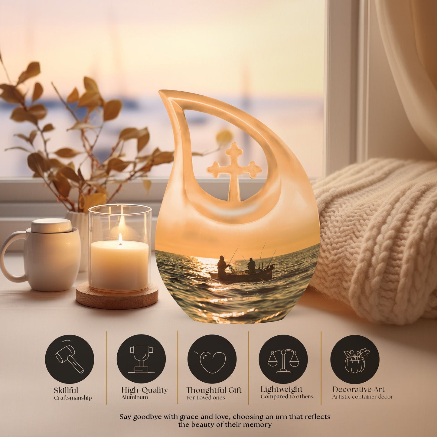 10 inch affordable fishing cremation urn