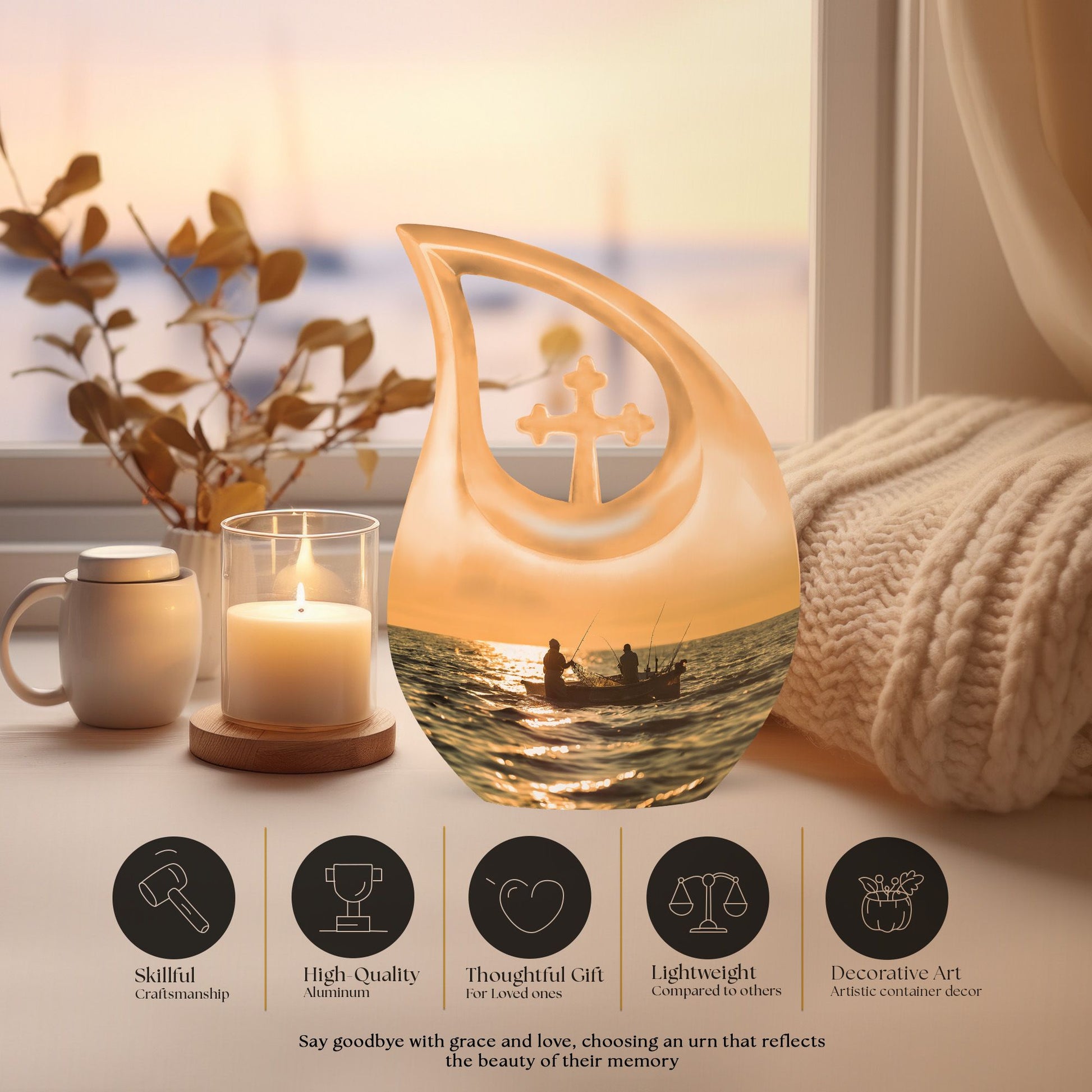 10 inch affordable fishing cremation urn