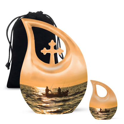 Fishing Theme Large Urn With 1 Keepsake Urn