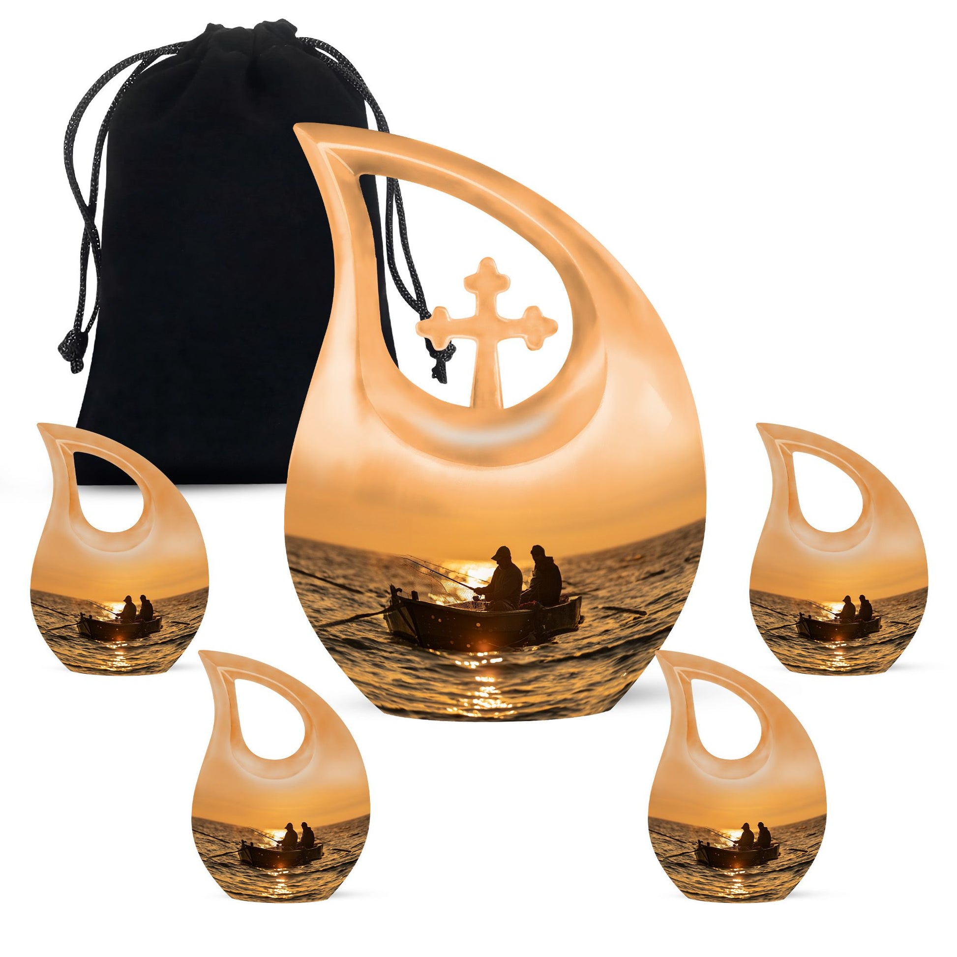 Fishing Theme Large Urn With 4 Keepsake Urn