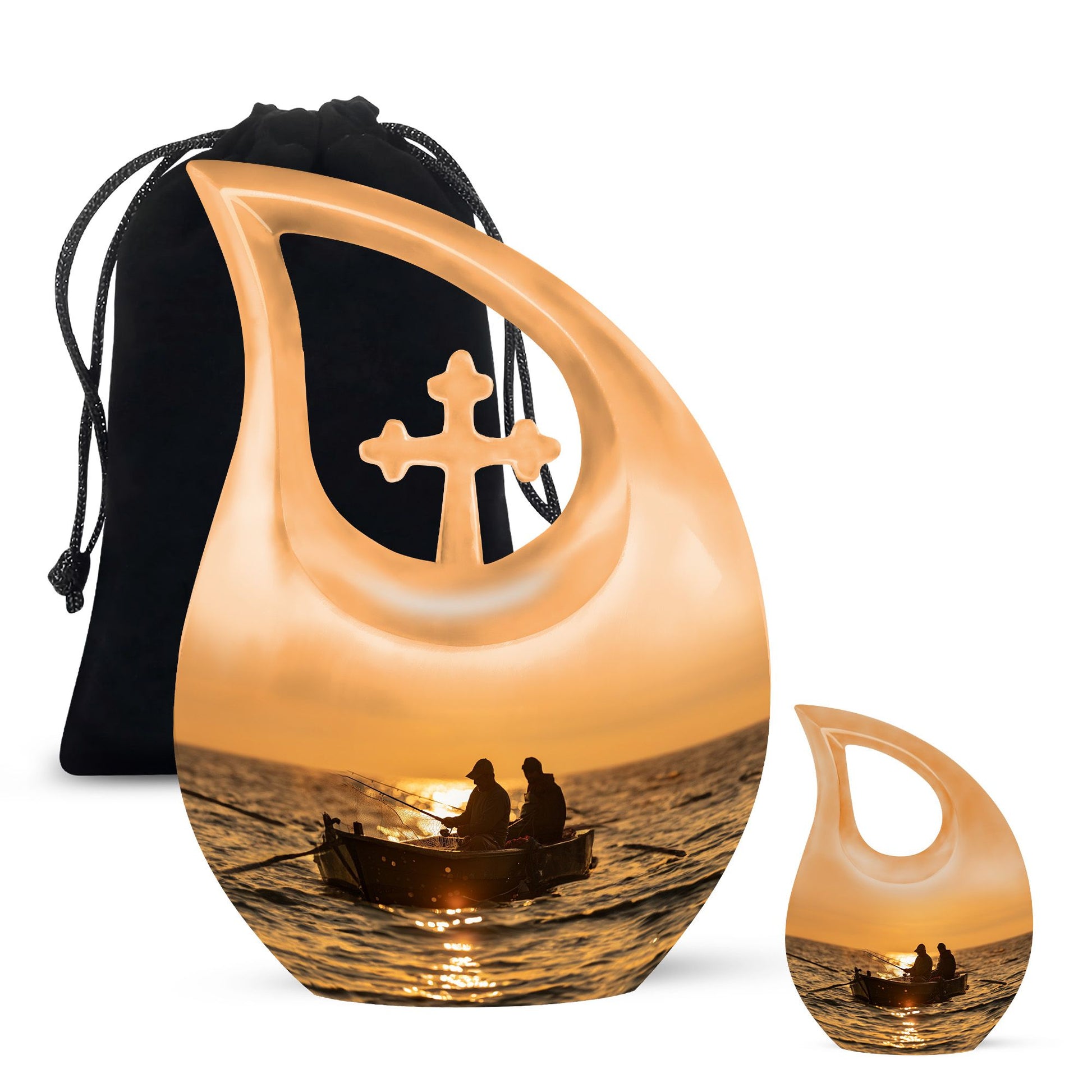 Fishing Theme Large Urn With 1 Keepsake Urn