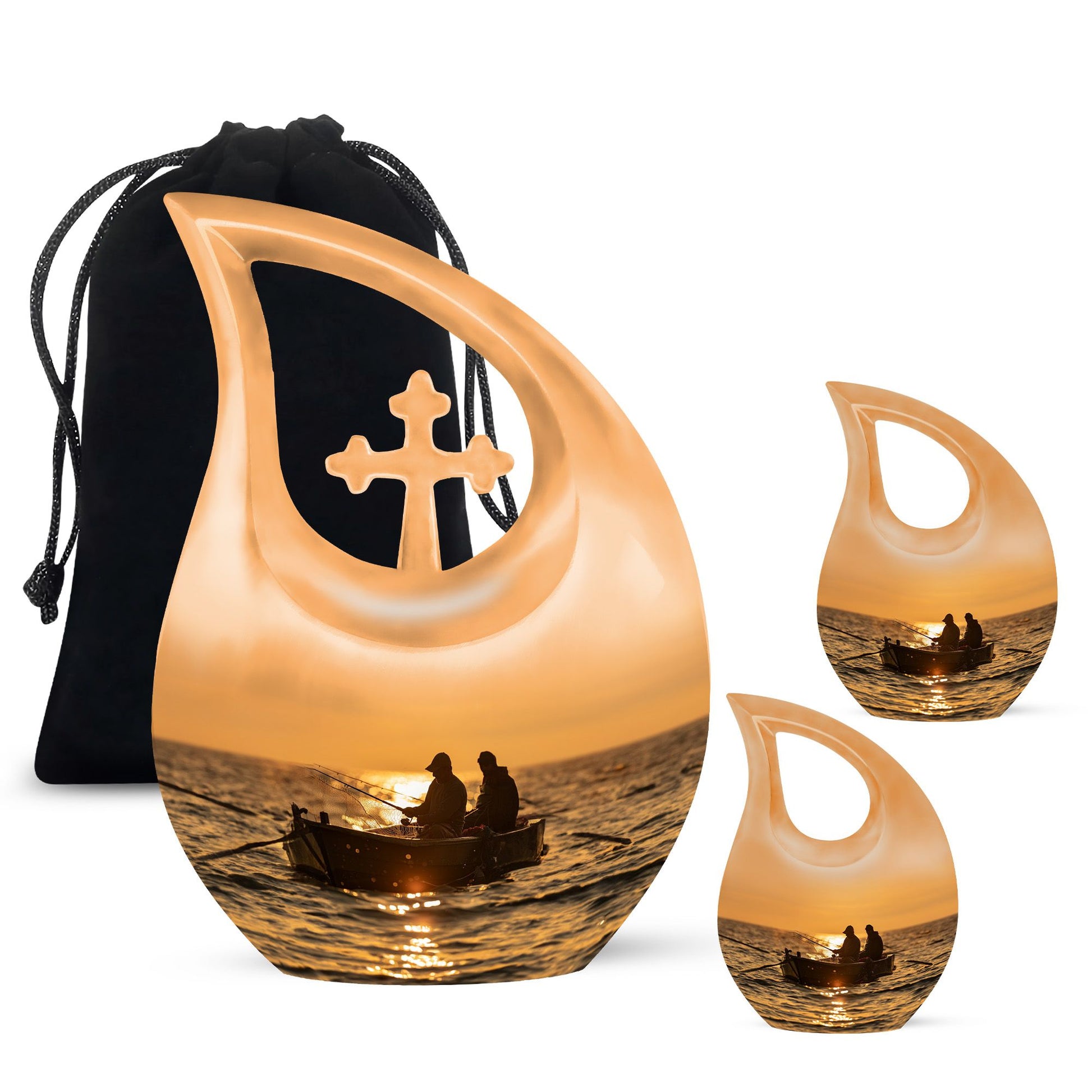 Fishing Theme Large Urn With 2 Keepsake Urn