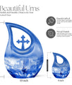 10-inch Fishing theme Cross Drop Funeral Urn.