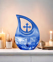 10-inch Fishing theme Cross Drop Funeral Urn.