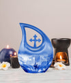 10-inch Fishing theme Cross Drop Funeral Urn.