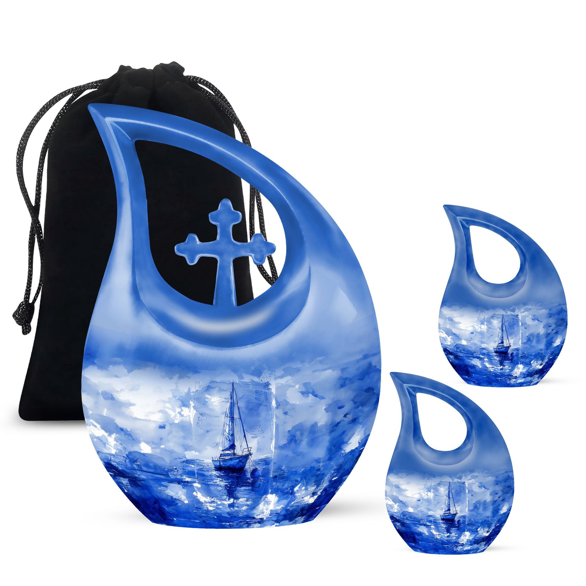 Fishing Theme Large Urn With 2 Keepsake Urn