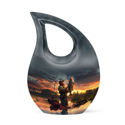 10 inch fishing themed Cross Drop memorial urn
