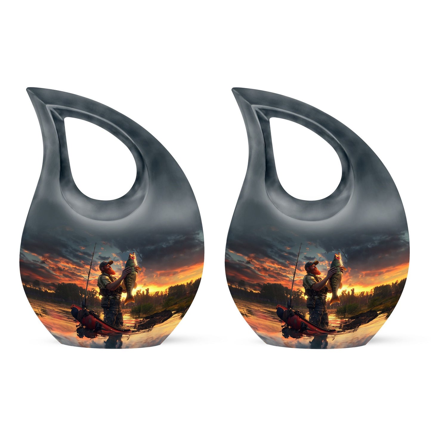 10 inch fishing themed Cross Drop memorial urn