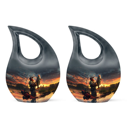 10 inch fishing themed Cross Drop memorial urn