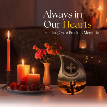 10 inch fishing themed Cross Drop memorial urn