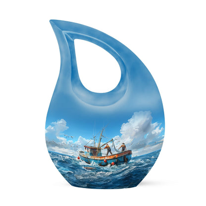 10-inch Fishing themed Cross Drop design Affordable Cremation Urn.