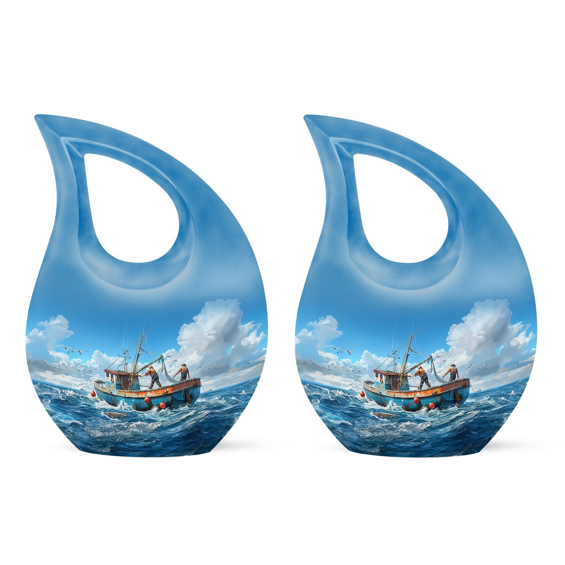 10-inch Fishing themed Cross Drop design Affordable Cremation Urn.