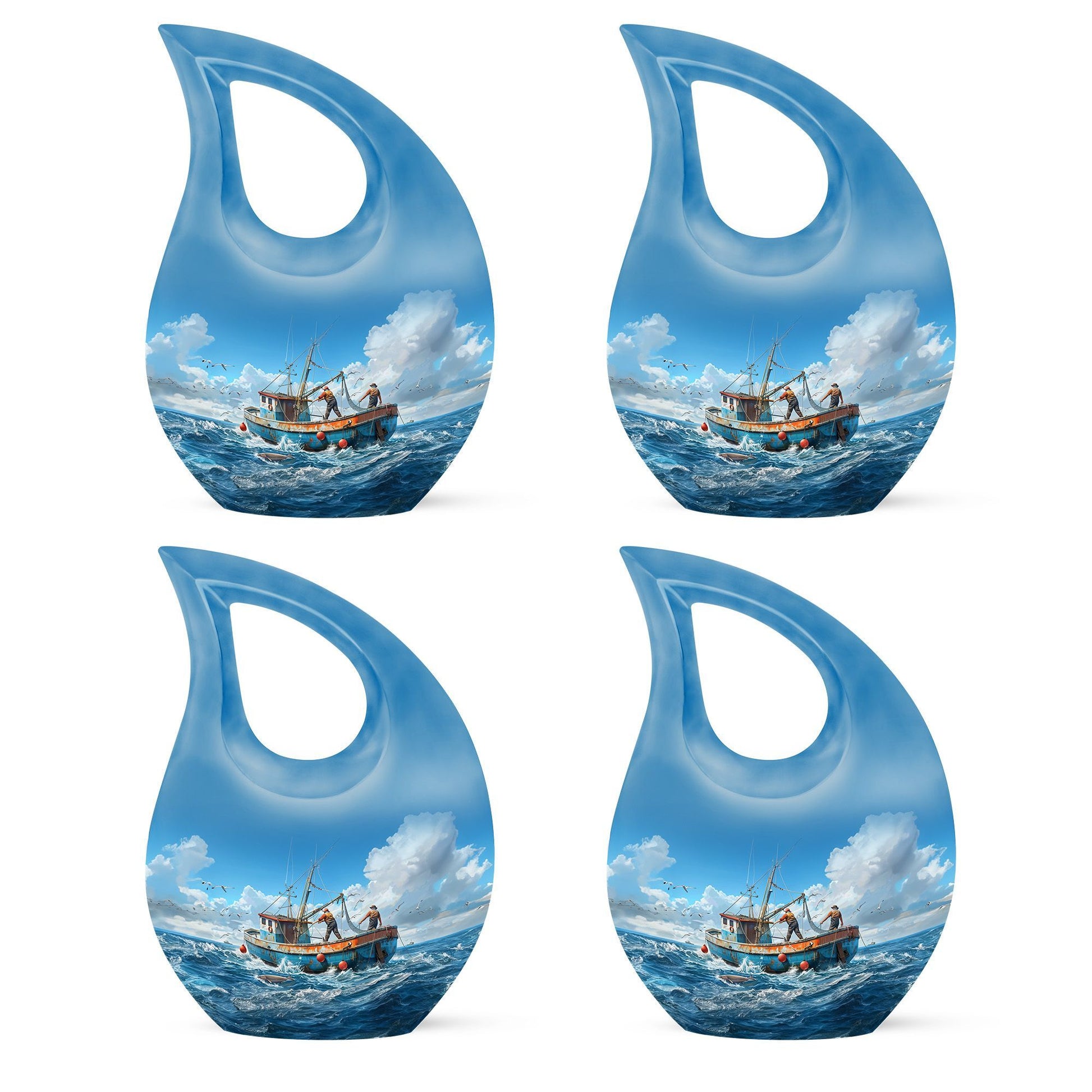 10-inch Fishing themed Cross Drop design Affordable Cremation Urn.