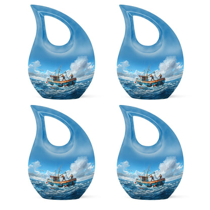 10-inch Fishing themed Cross Drop design Affordable Cremation Urn.