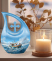 10-inch Fishing themed Cross Drop design Affordable Cremation Urn.
