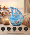10-inch Fishing themed Cross Drop design Affordable Cremation Urn.