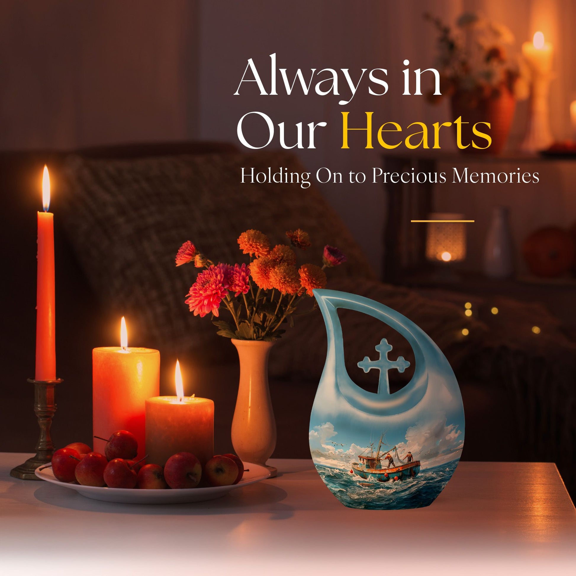 10-inch Fishing themed Cross Drop design Affordable Cremation Urn.