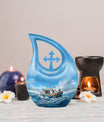 10-inch Fishing themed Cross Drop design Affordable Cremation Urn.