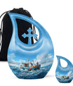 10-inch Fishing themed Cross Drop design Affordable Cremation Urn.