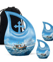 10-inch Fishing themed Cross Drop design Affordable Cremation Urn.