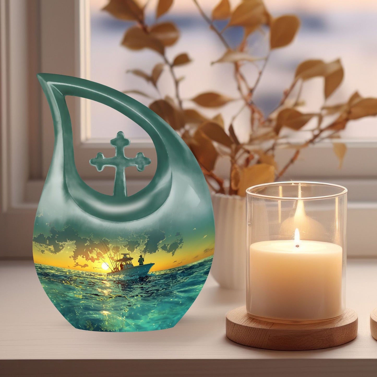 10-inch Cross Drop Fishing Memorial Urn For Ashes