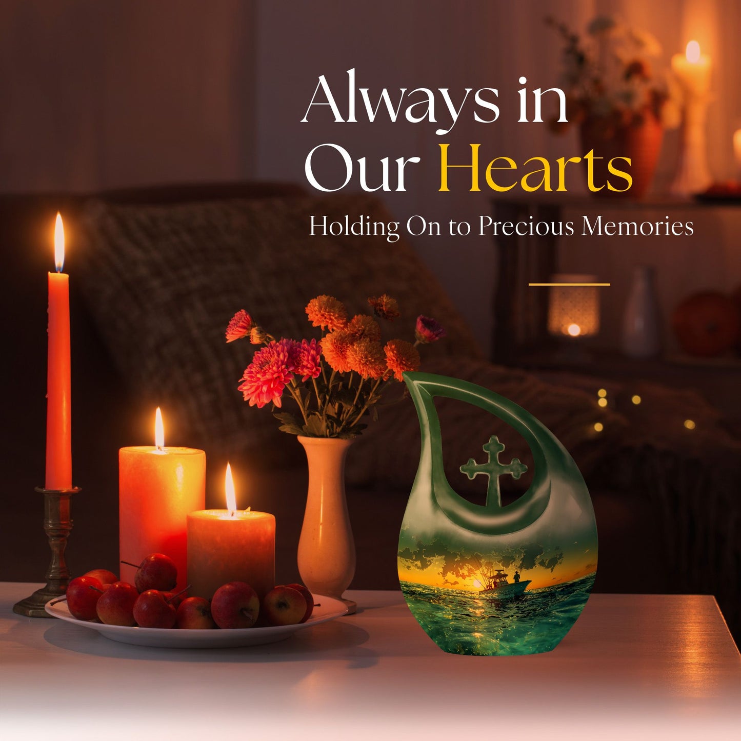 10-inch Cross Drop Fishing Memorial Urn For Ashes