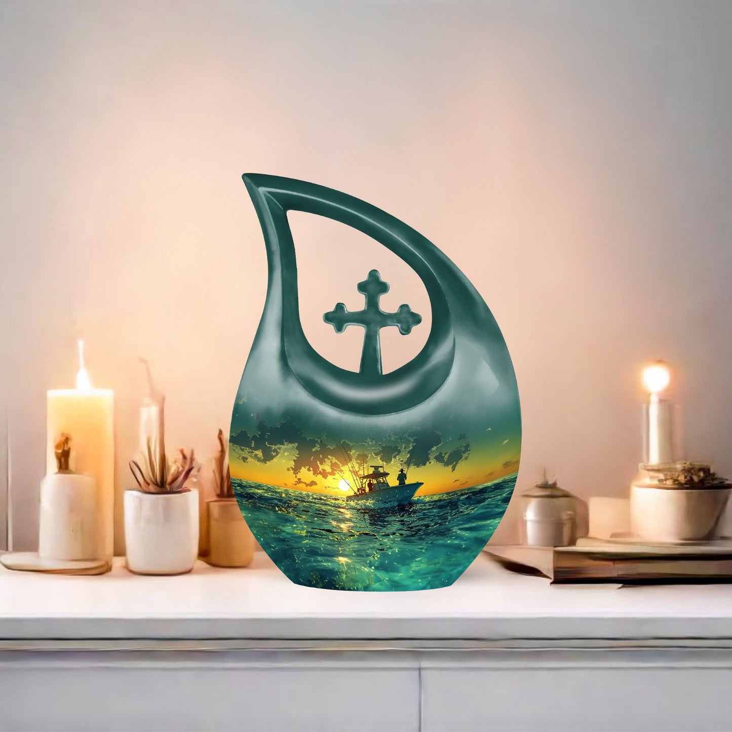 10-inch Cross Drop Fishing Memorial Urn For Ashes