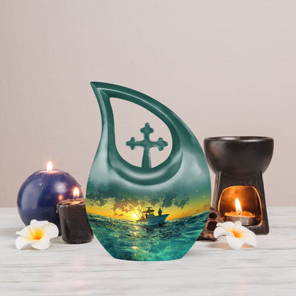 10-inch Cross Drop Fishing Memorial Urn For Ashes